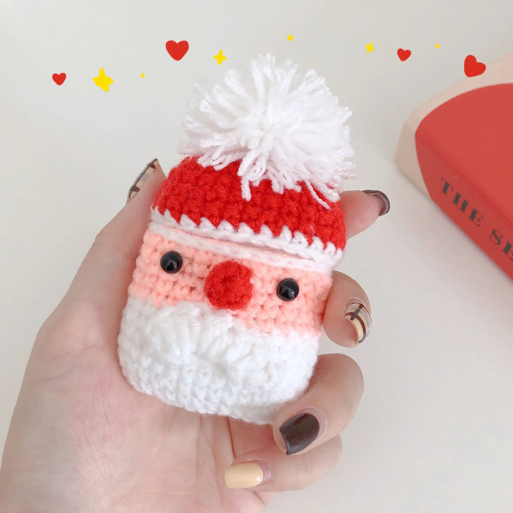 Plush knitted Santa Claus earphone case in photo colour for AirPods 1 and 2, wool cartoon back cover