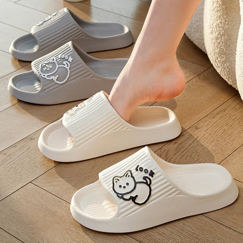 Cat-themed platform slippers with thick EVA sole in multiple colour options