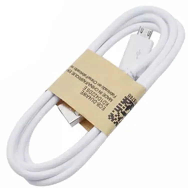 Black and white Android Micro USB data charging cable, 1 metre long with PVC coating.