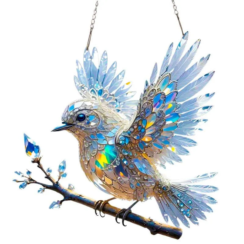 Acrylic bird pendant ornament with UV printed cartoon design for holiday decoration