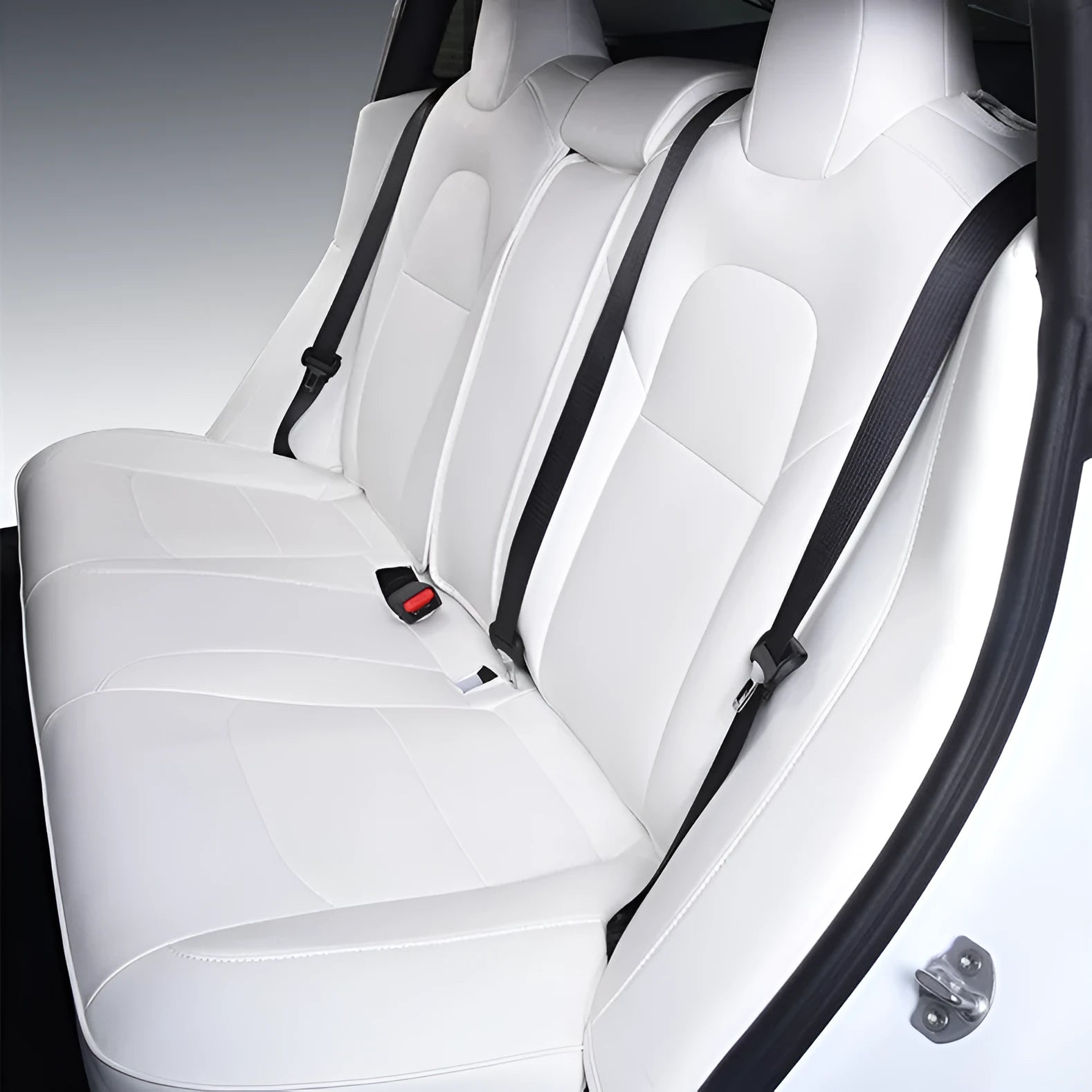 Black PVC car seat cover installed on a Tesla Model 3 front seat
