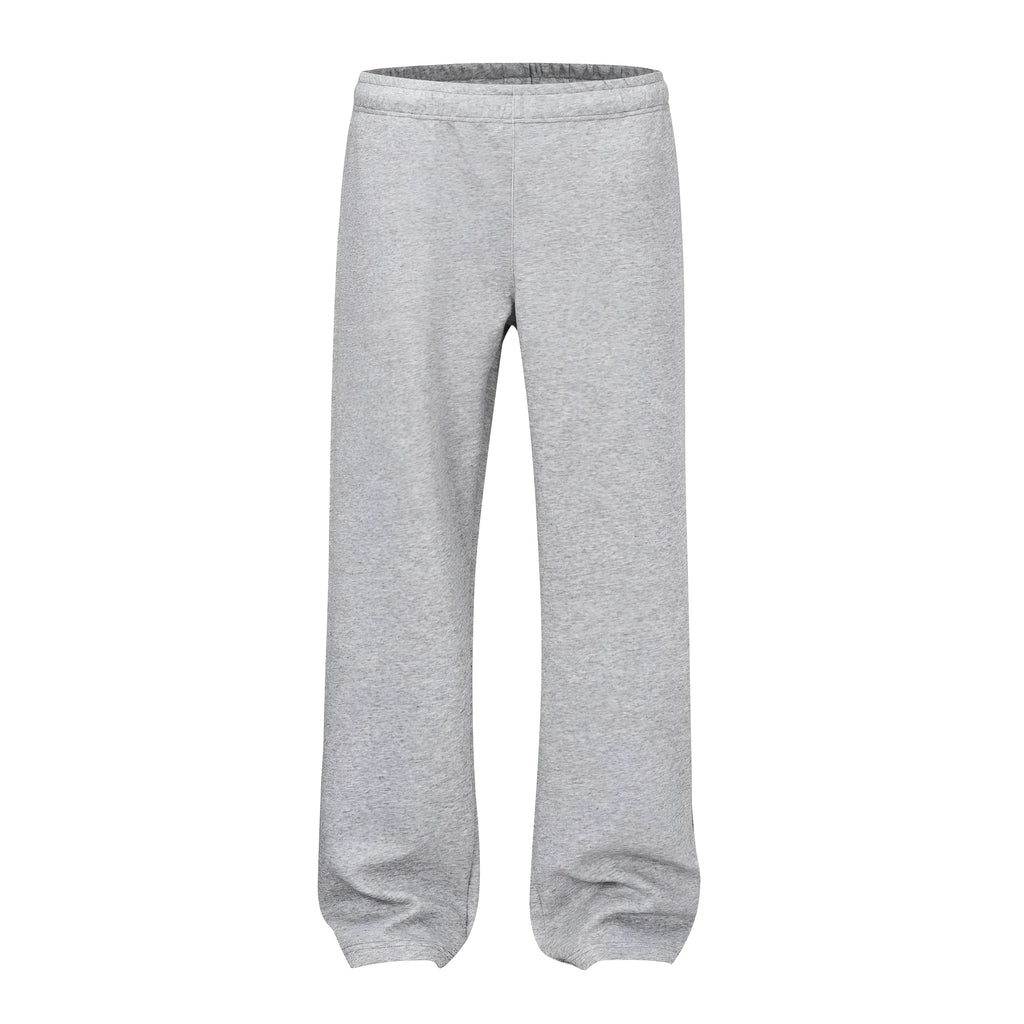 Men's solid colour cotton straight leg trousers with a loose wide-leg casual fit on a hanger.