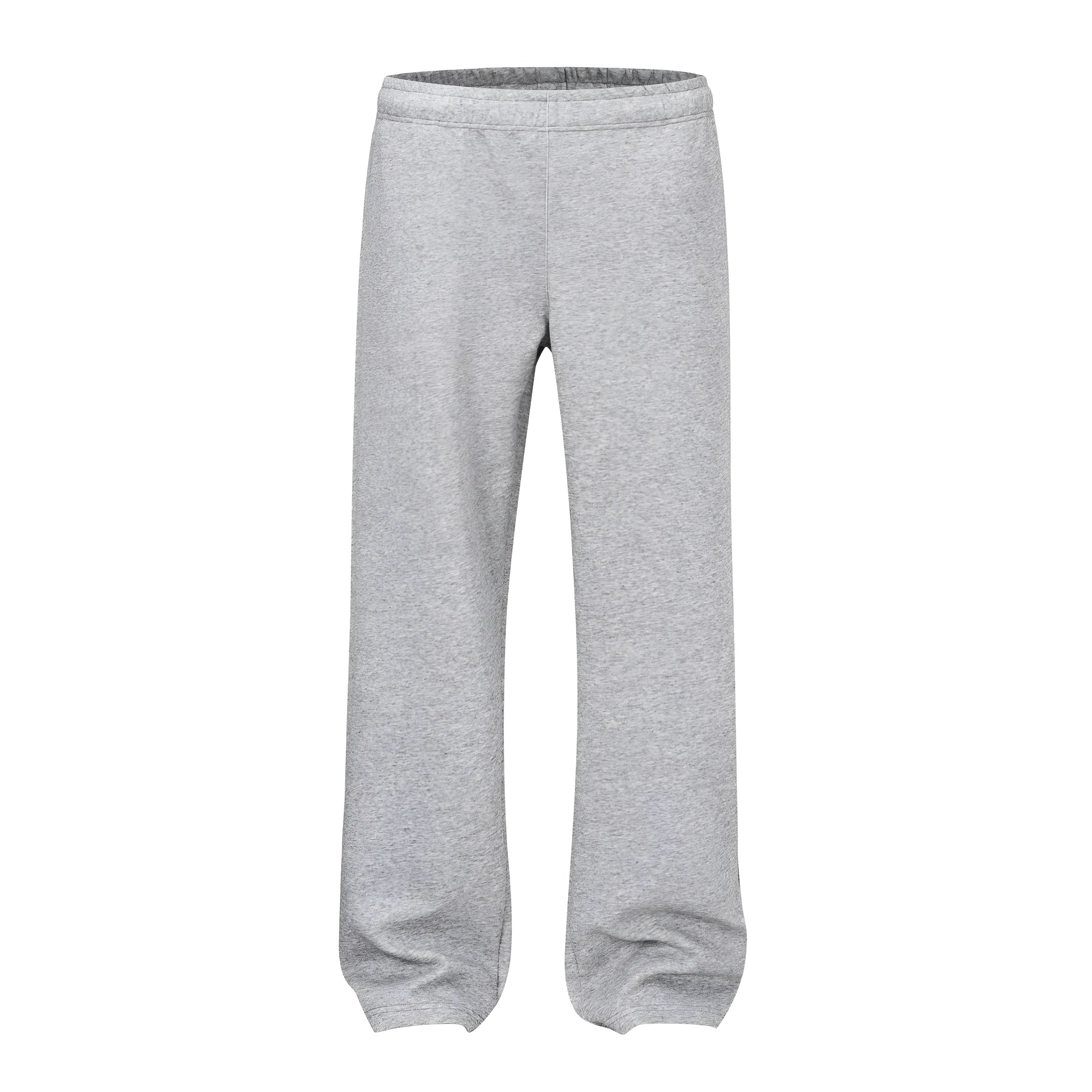 Men's solid colour cotton straight leg trousers with a loose wide-leg casual fit on a hanger.