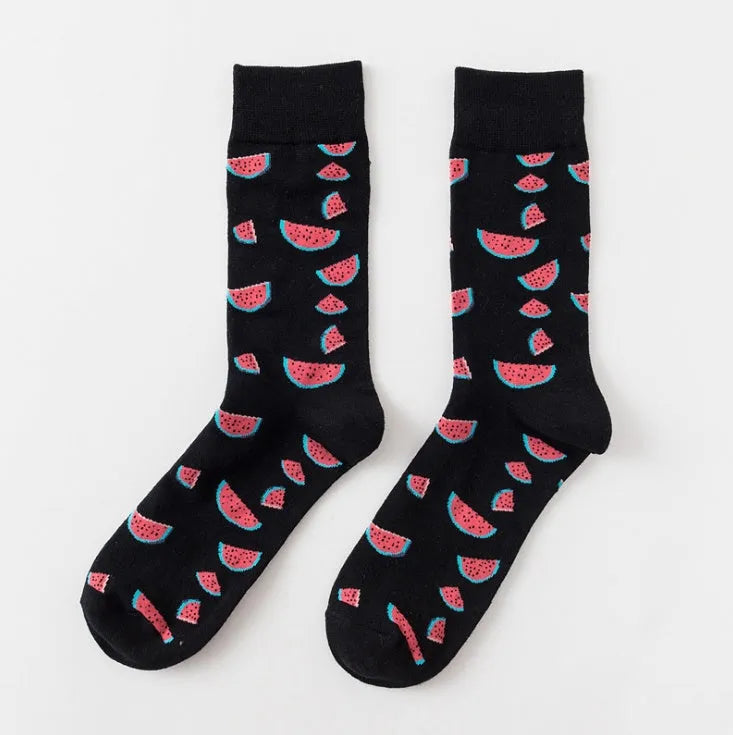 Happy fruit banana print tube socks for men women high-density cotton one size 39-43 colour options