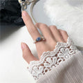 Vintage pearl ring with alloy band, synthetic stone, outer diameter 21mm, available in blue