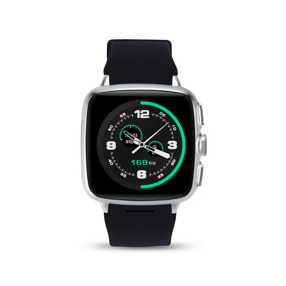 Black and white smart watch with a 1.54-inch touchscreen and camera.