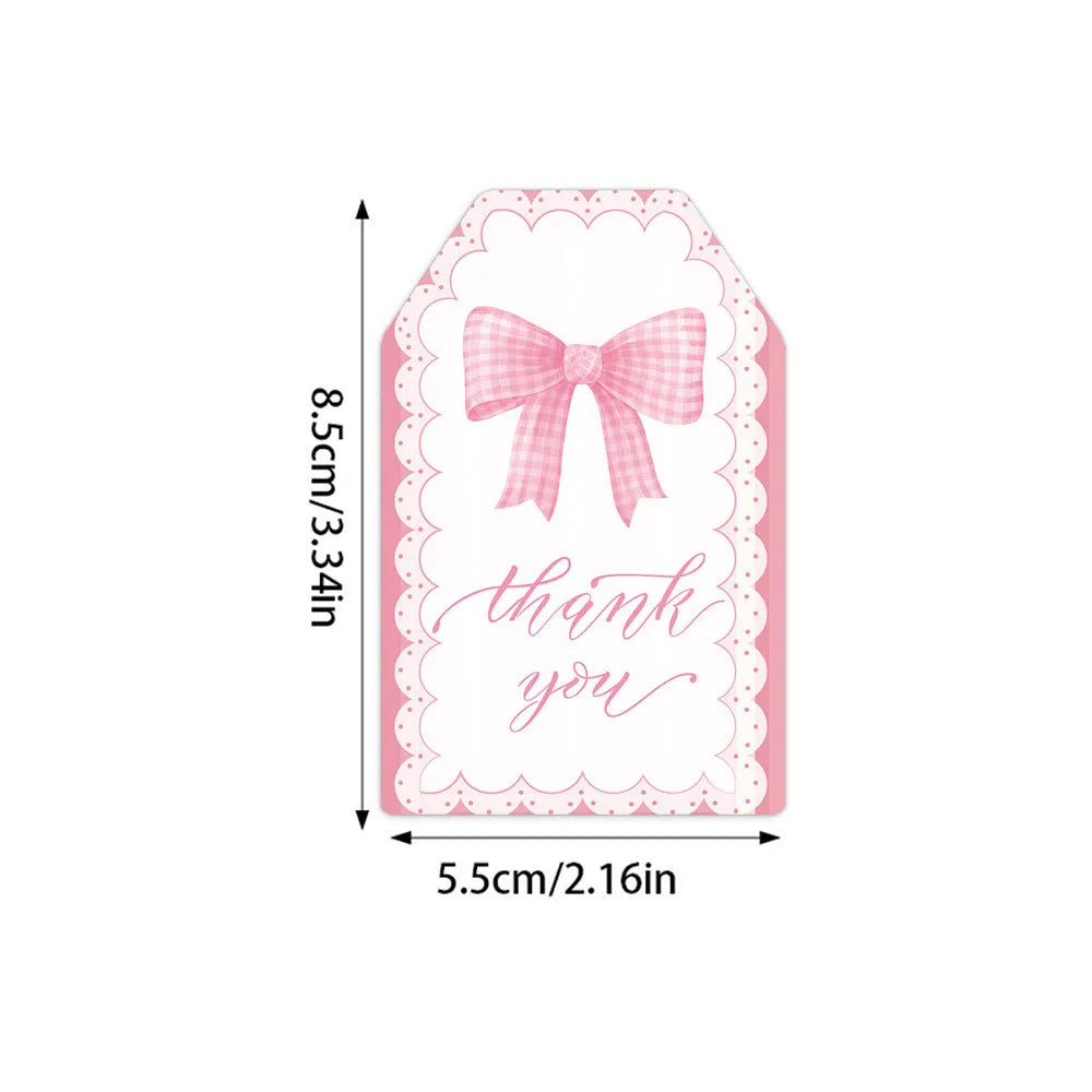 60-piece set of birthday party gift label tags with bowknot designs and natural hemp rope.