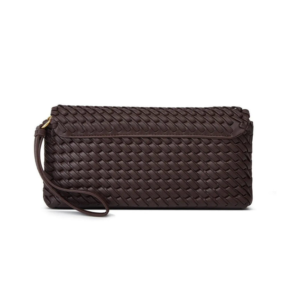 High-grade PU shoulder bag, size S, flap bag in black, wine red or milky white with weaving detail