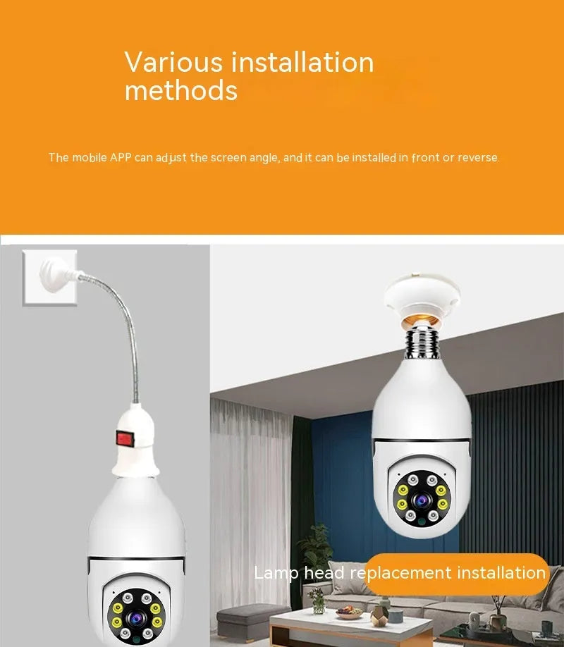 Wireless wifi bulb security camera with 1080p night vision for indoor and outdoor monitoring