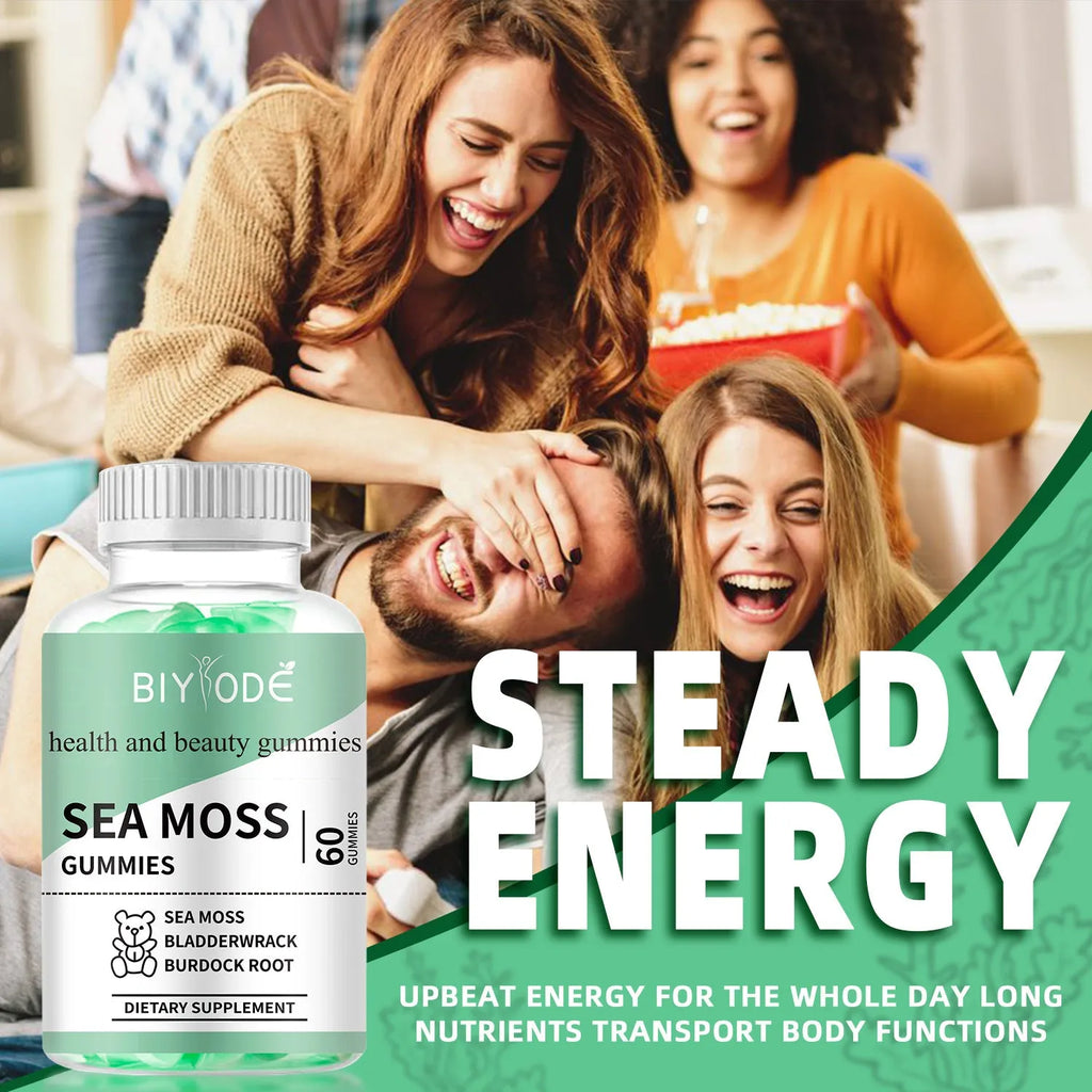 Halal sugar free sea moss gummy supplement 60 gummies in container