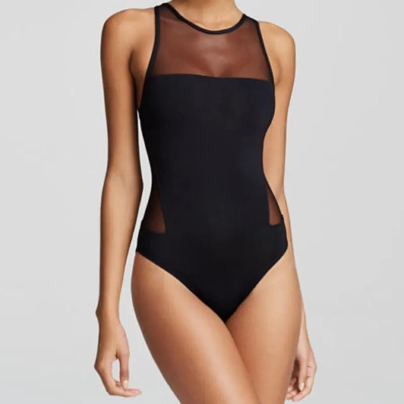 Vido Siamese Sand Swimsuit black high waist retro wave triangle bikini
