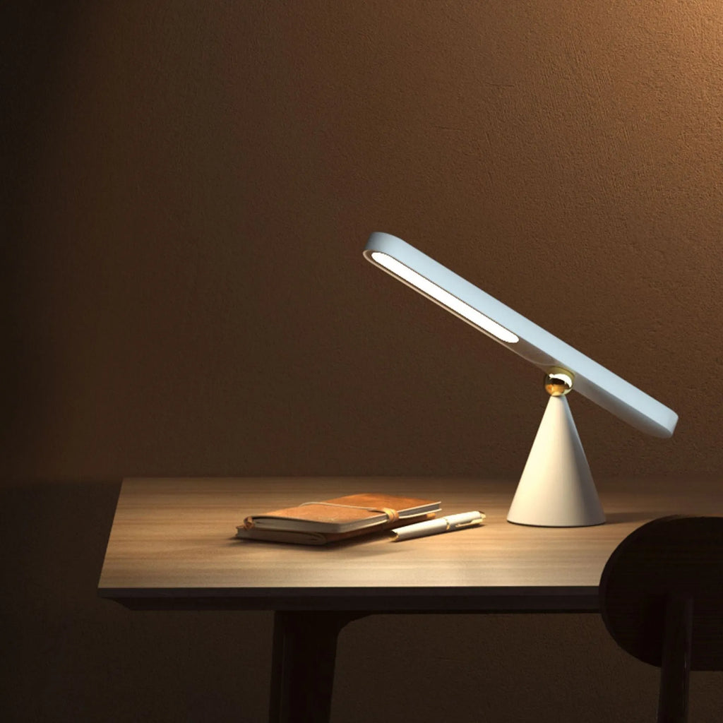 Geometric khaki desk lamp with magnetic wall suction mount and USB cable