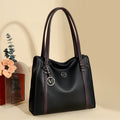 Women's large soft PU leather crossbody bag in retro style with double straps, shown in black.