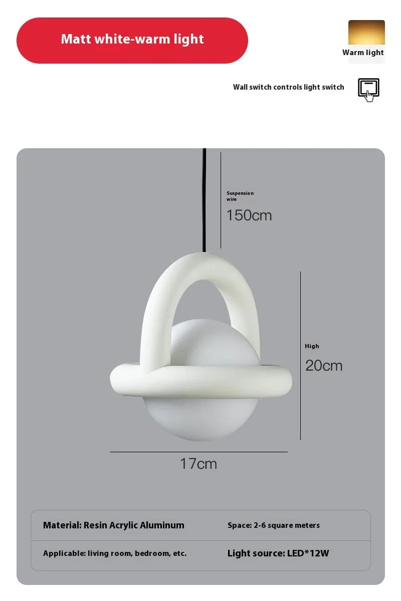Minimalist Scandinavian bedside hanging pendant lamp in a choice of matte black, white, gray or green.