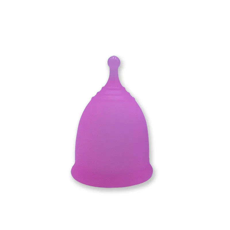 Medical grade silicone menstrual cup in black with two sizes L and S shown side by side