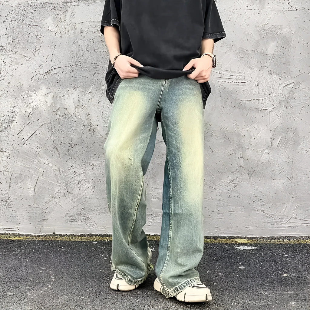American High Street Vintage Jeans for Men - Mid Waist Straight Leg Denim Trousers in Yellow Mud Colour, Available in S, M, L, XL, 2XL, 3XL, Cotton Denim Fabric, Classic Vintage Style Jeans for Everyday Wear