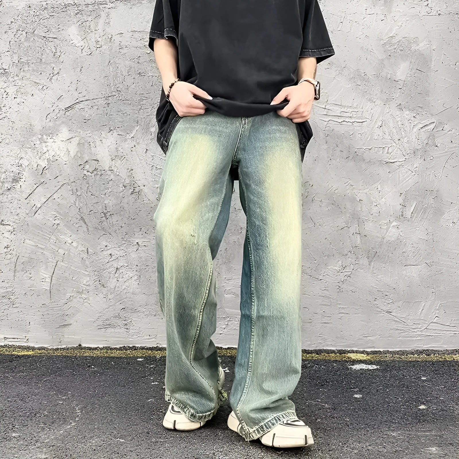 American High Street Vintage Jeans for Men - Mid Waist Straight Leg Denim Trousers in Yellow Mud Colour, Available in S, M, L, XL, 2XL, 3XL, Cotton Denim Fabric, Classic Vintage Style Jeans for Everyday Wear