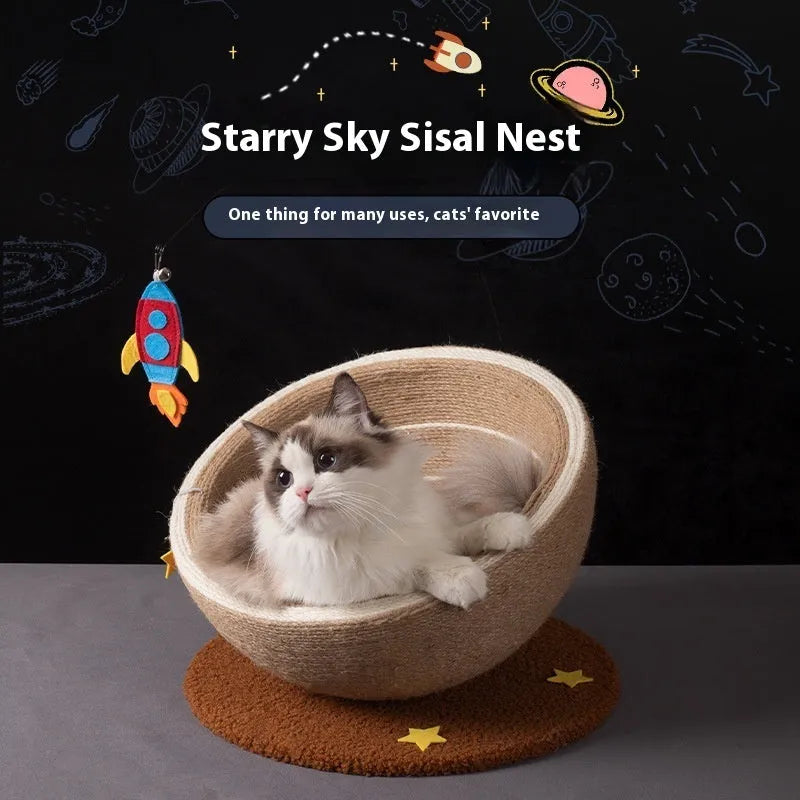 Large cat scratching board with integrated nest in starry sisal colour