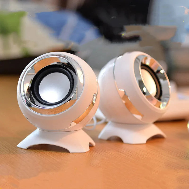 Compact black and gold USB-powered stereo desktop speakers for computers
