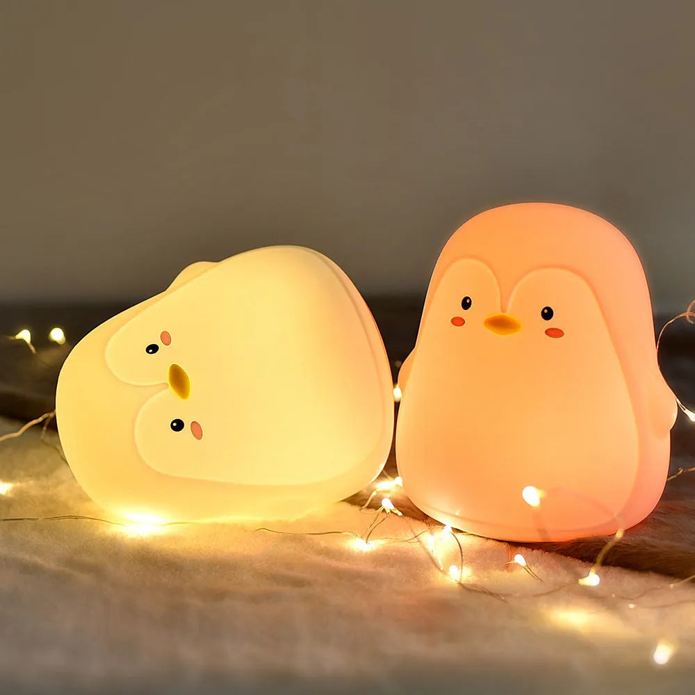 Penguin night light in silicone and ABS, 118x110x132mm, white light, USB rechargeable 1200mAh