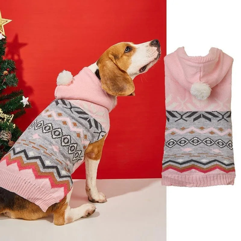 Blue diamond pattern acrylic pet sweater on a dog, showing classic knit design.