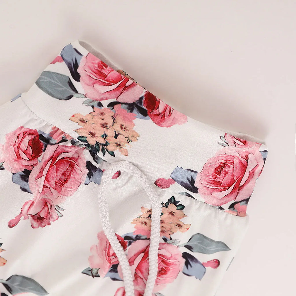 White children's hooded cotton printing pants suit with long sleeves for baby girls 0-1 years