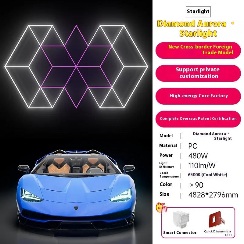 480W honeycomb car beauty LED station light with PC shell, 2.4x4.8m, in orange or rose red
