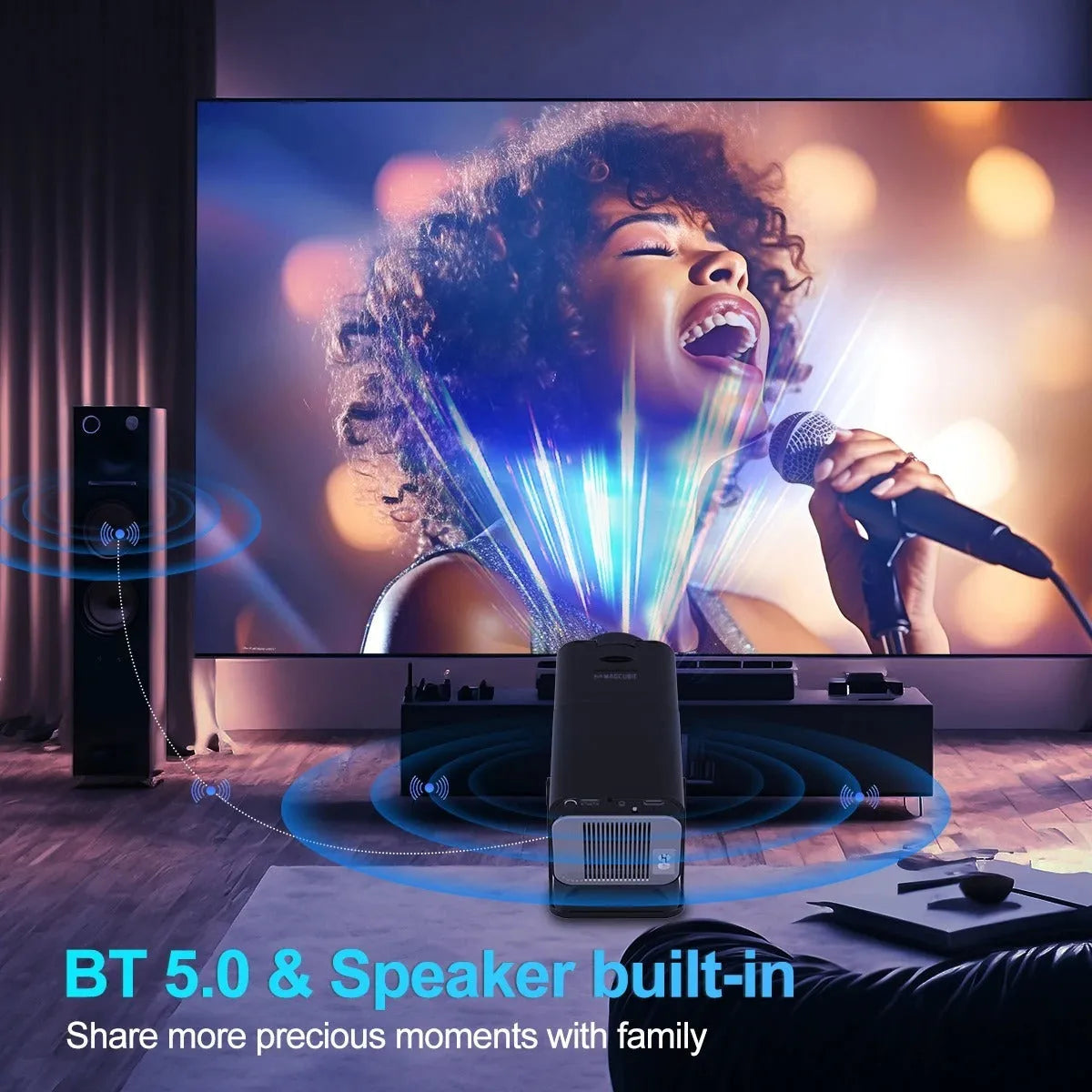 Small 4K WiFi Smart Projector 1080p 390 ANSI Lumens Android OS with UK power cord