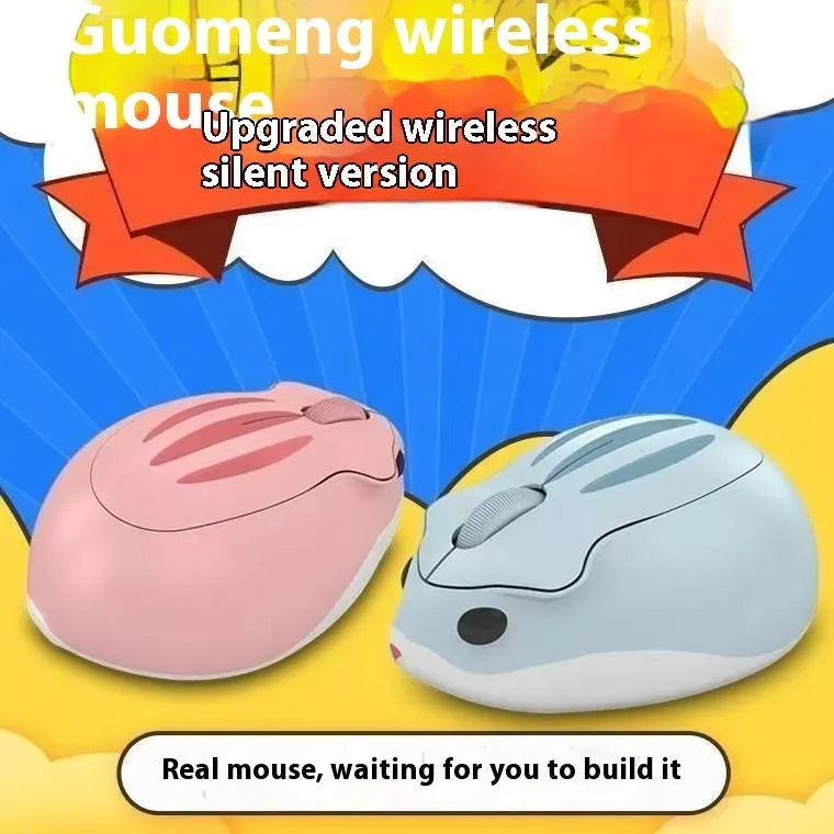 Hamster wireless Bluetooth mute mouse in yellow, pink and grey colour options showing compact design