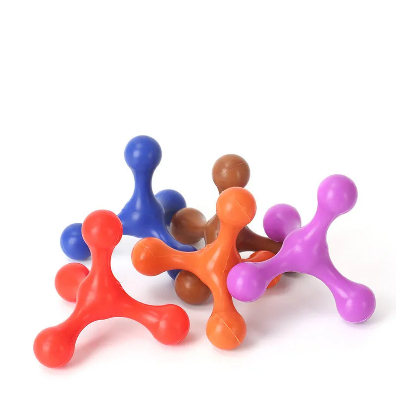 Blue silicone puppy teething toy with three legs, measuring 9.5 cm for small and medium dogs.