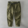 Men's cotton elastic casual overalls in Japanese loose style with mid waist design