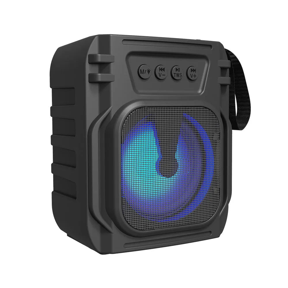 Portable Bluetooth speaker with compact design measuring 110x87x137mm for desktop outdoor home use