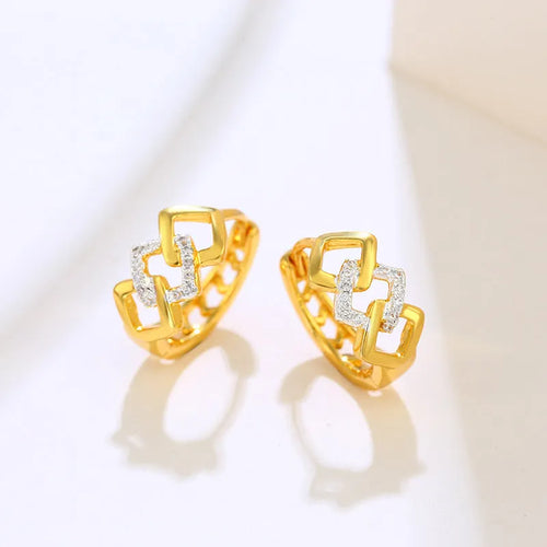 Gold geometric hollow-out earrings with alloy construction and colour separation clip