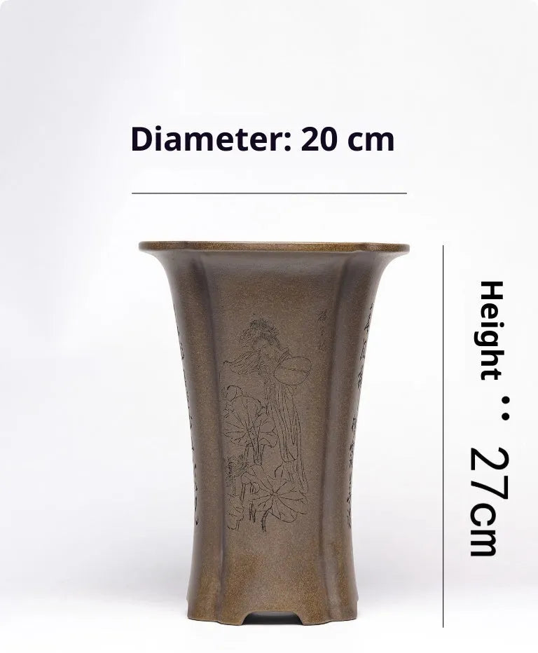 Purple clay Zisha flowerpot with sharkskin and blue veins by Kuai Duohui, Chinese style plant pot