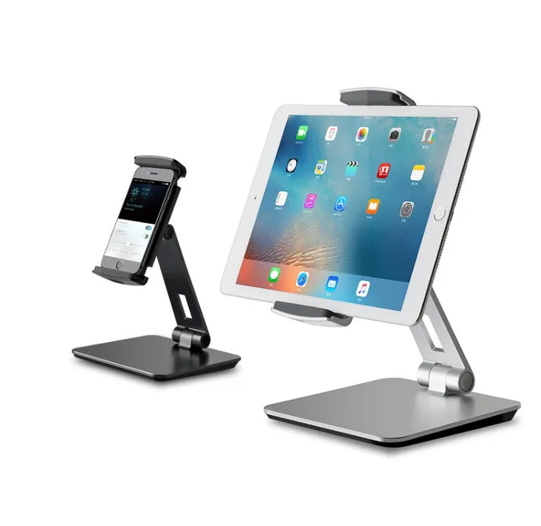 Foldable aluminium phone and tablet holder with 360° rotation in black colour
