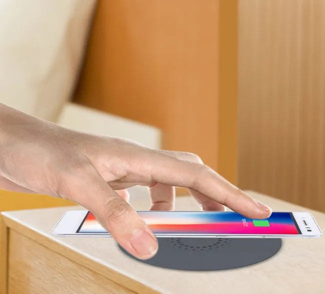 Black embedded wireless phone charger for furniture installation with 60mm diameter