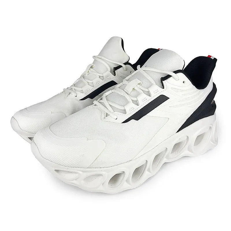 Men's casual mesh sneakers with EVA sole in black colour showing lace-up design and round toe