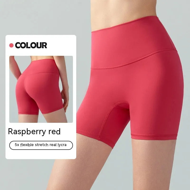 Women's high waist Lycra yoga shorts in leaf green colour with elastic band and short length design