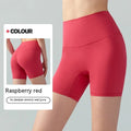 Women's high waist Lycra yoga shorts in leaf green colour with elastic band and short length design