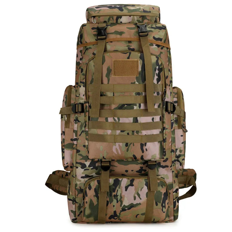 Canvas large capacity backpack in army green for men's outdoor hiking and travel