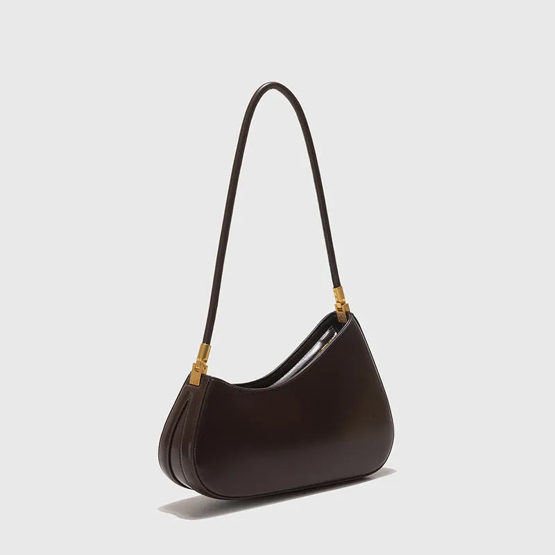 Women's oval retro underarm bag in PU leather with single strap and zipper compartment