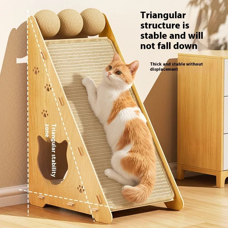 Composite board sisal cat scratch board, vertical wall mounted, upgrade thick triangle with 3 hemp rope teasing balls