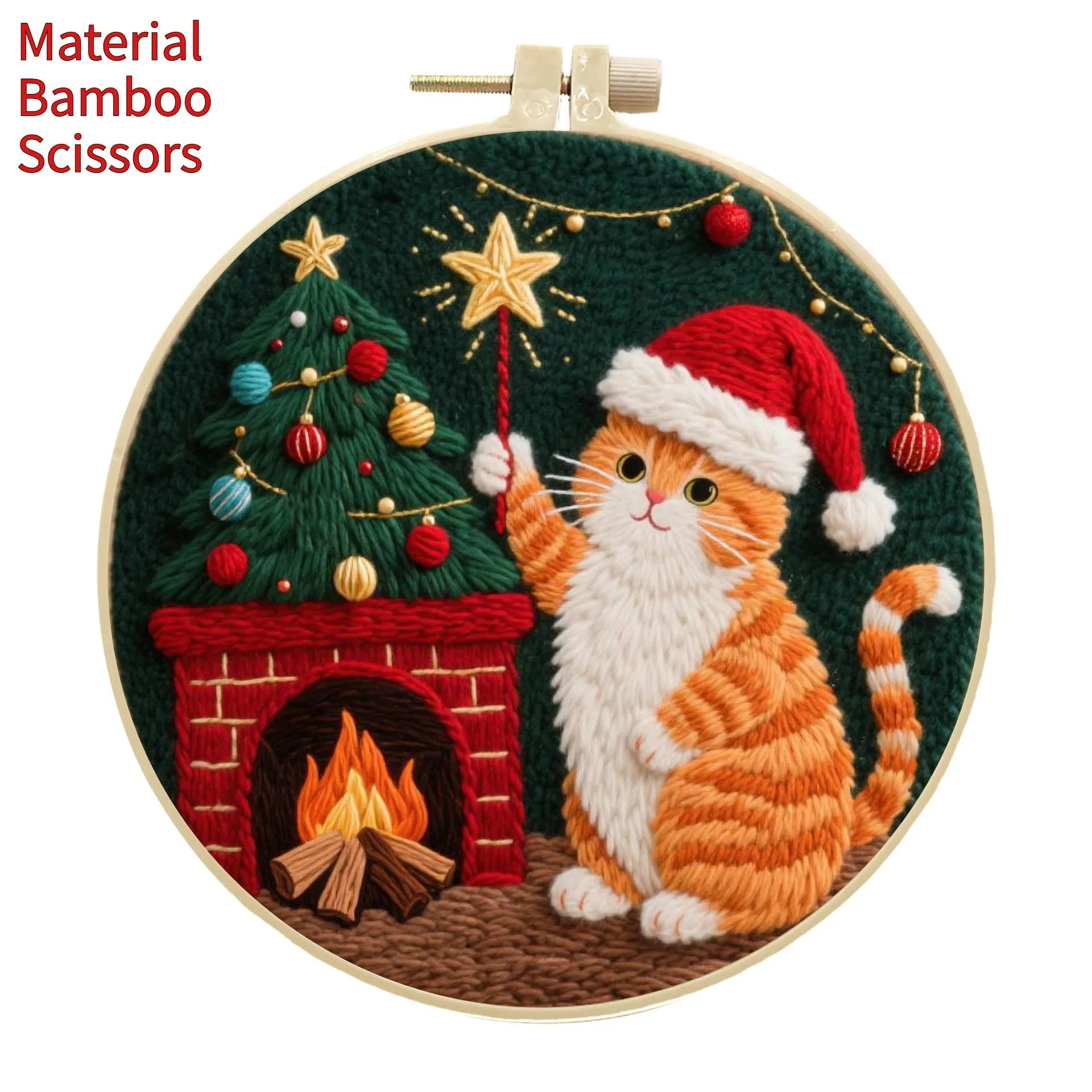 Cotton linen embroidery material package showing autumn fruit patterns for cat-themed DIY projects