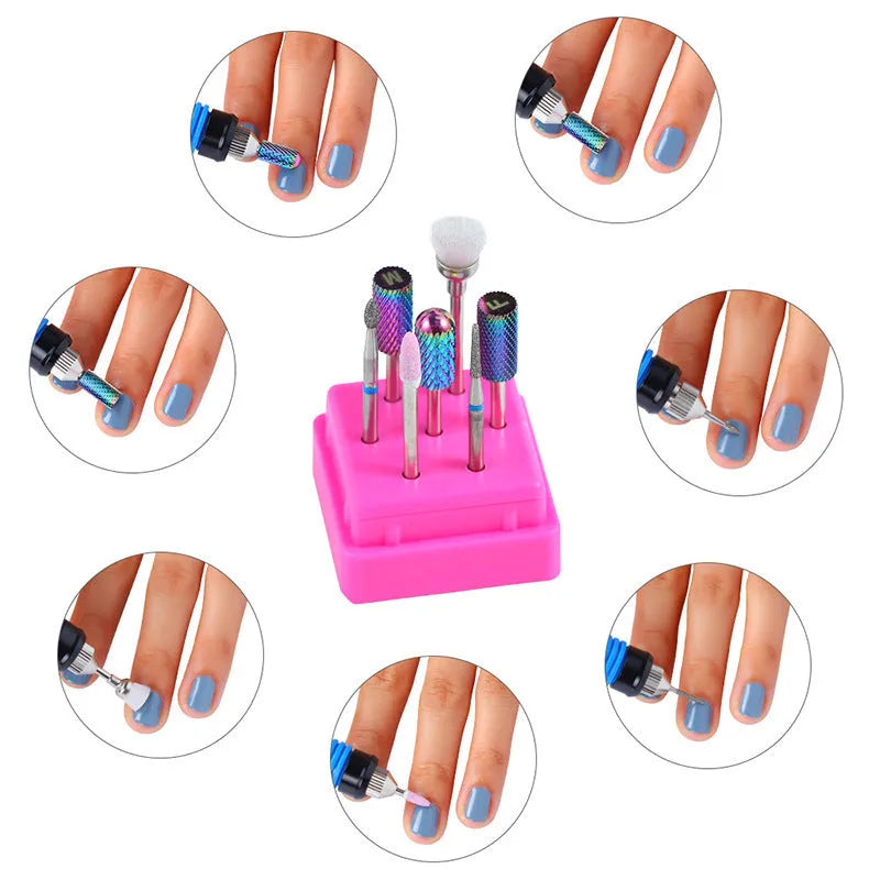 Tungsten steel nail drill polishing head set with seven pieces in transparent case