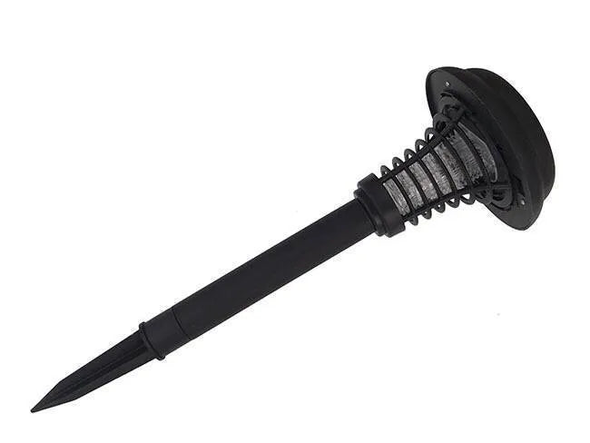 Black solar mosquito lamp with UV purple light and white light LEDs for garden insect control