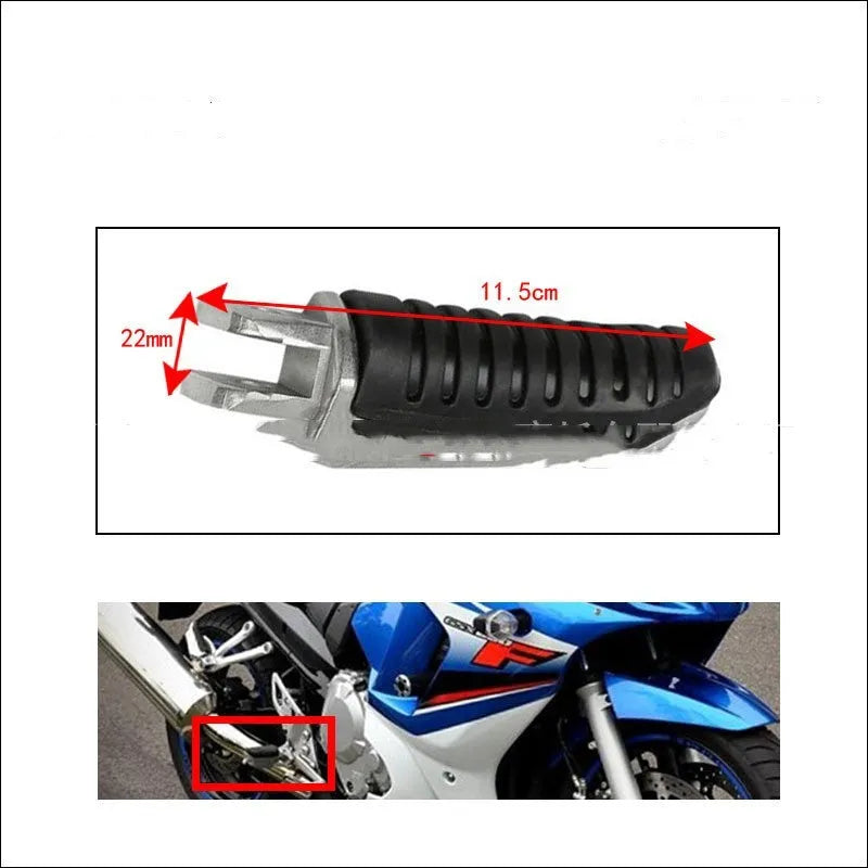 Black aluminium alloy motorcycle footpegs for Suzuki GSX and V-Strom series installation
