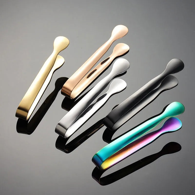Stainless steel ice clip in silver, gold, rose gold, magic colour, or black, for cocktails and chilled drinks