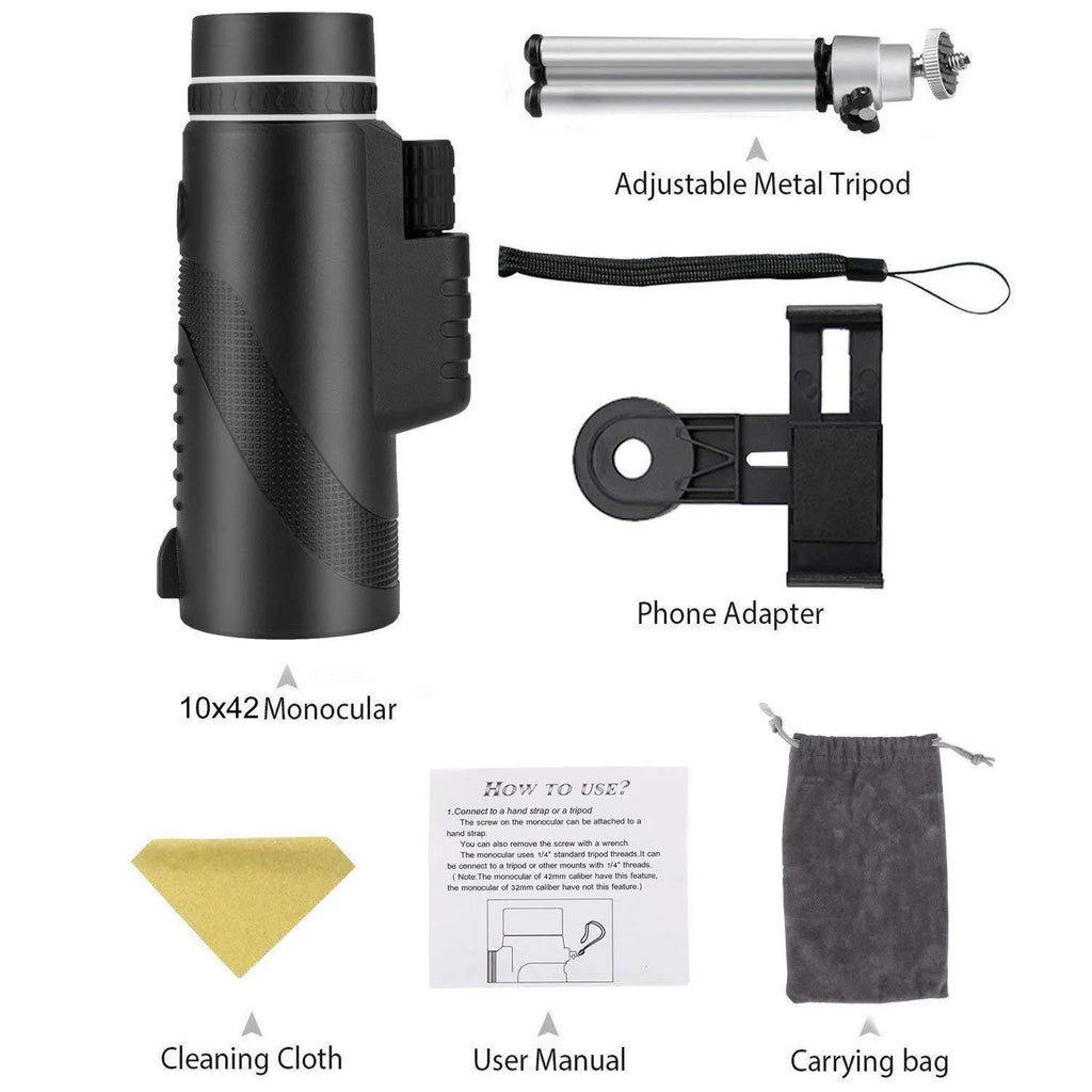 Black HD 40x60 monocular telescope for smartphones shown with lens details.
