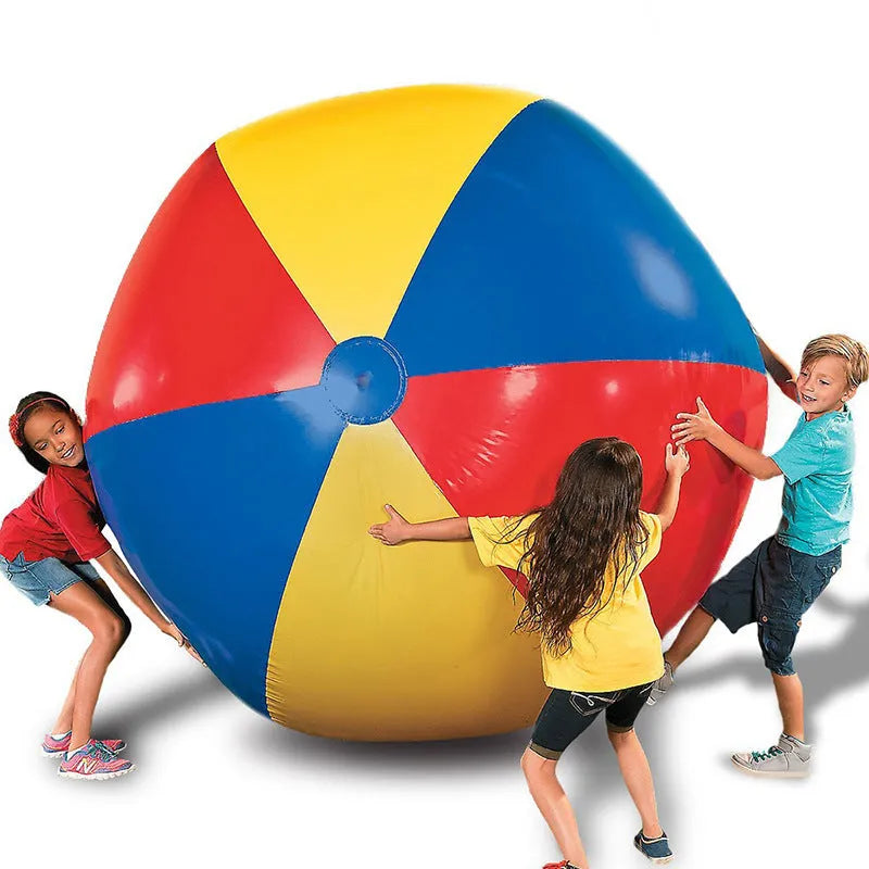 150cm oversized PVC inflatable football in multi-colour, high-density 0.18mm plastic with a firm gas nozzle