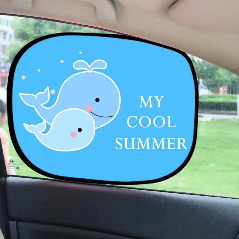 Electrostatic car sunshade pair for side windows in animal design